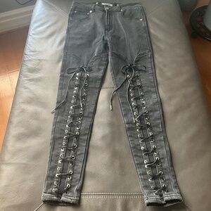 Maniere De Voir Indie Grunge Corset Lace Up Jeans Rave Punk Rocker Cool Black 10